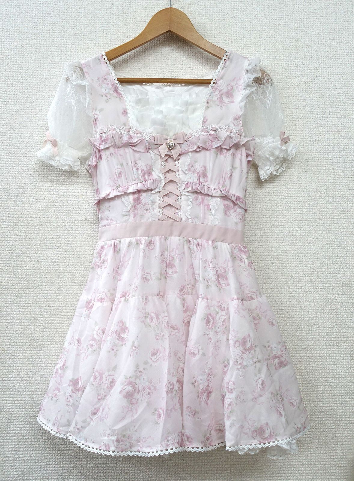 LIZ LISA ローズリボンシフォンワンピース 0 | Fサイズ ピンク 110 リボン ハートチャーム 姫系 花柄 リズリサ タグ付き ♥