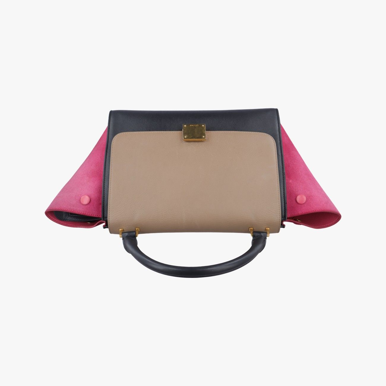 セリーヌCelineトラペーズスモールベージュ×ブラック×ピンクスエード×レザーS-CU-5114