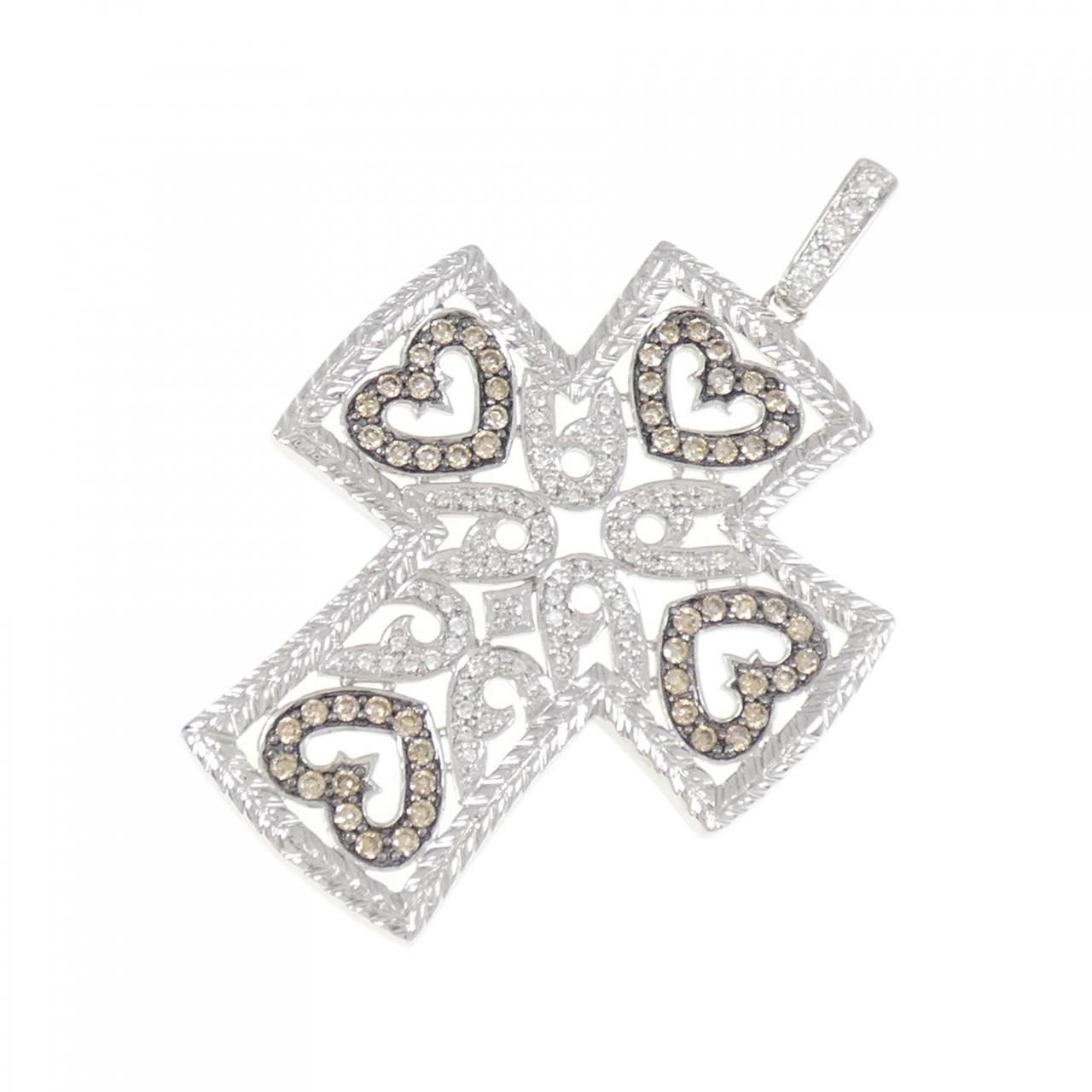 K18WG|K18BG クロス×ハート ダイヤモンド ペンダント 1.25CT