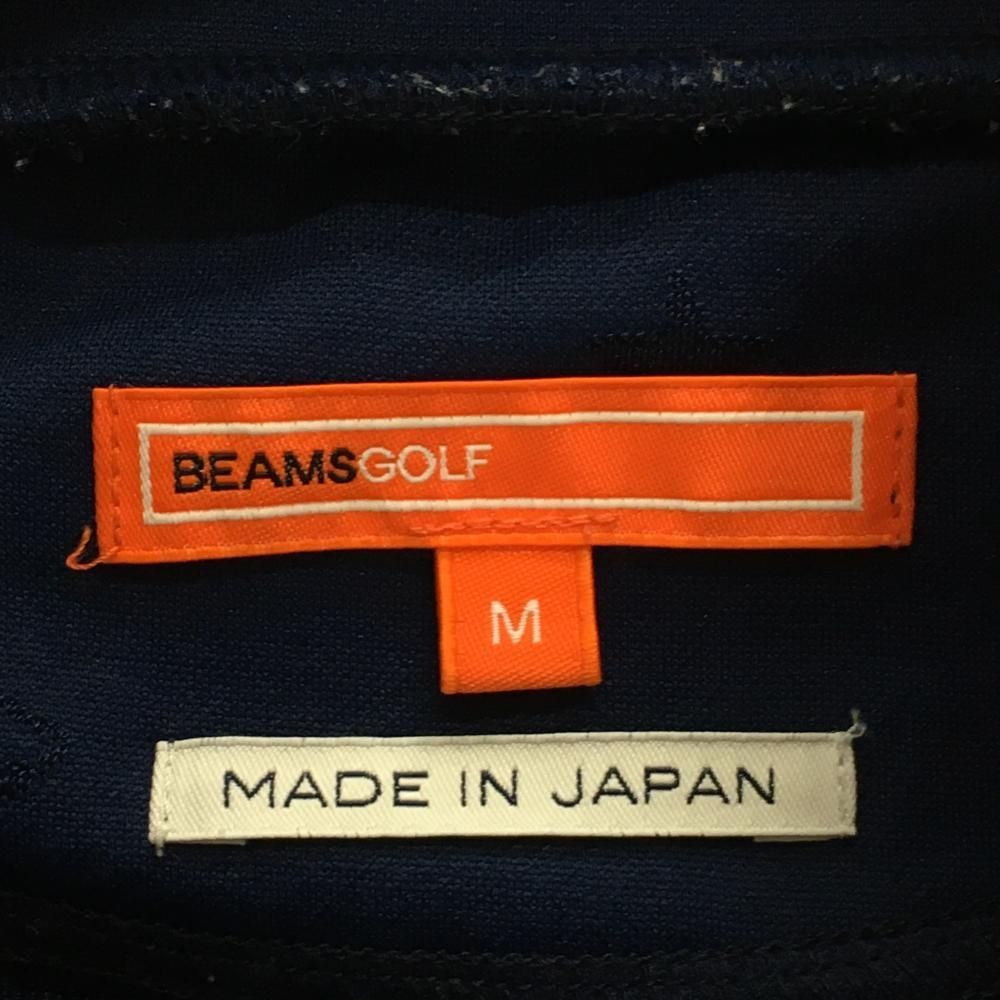 美品】ビームスゴルフ 長袖ハイネックシャツ ネイビー 星柄織生地 ロゴ