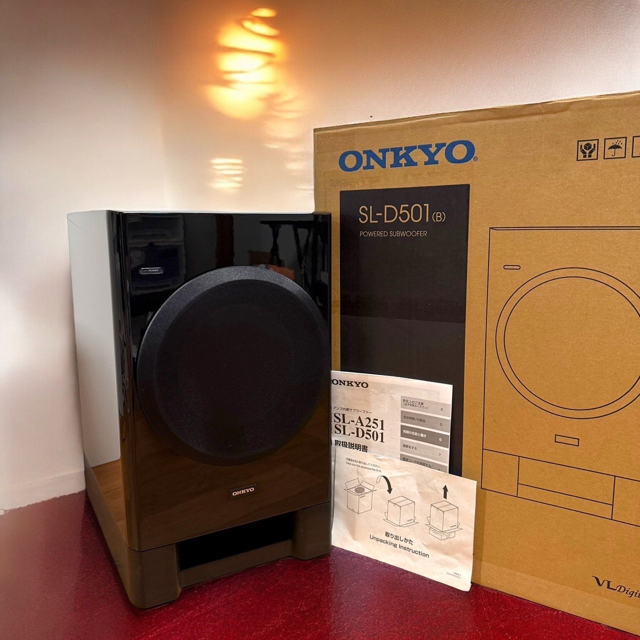 な元 き 送料無料 ONKYO オンキョー SL-D501 B ピアノ仕上げ アンプ内蔵 サブウーファーシステム サブウーハー