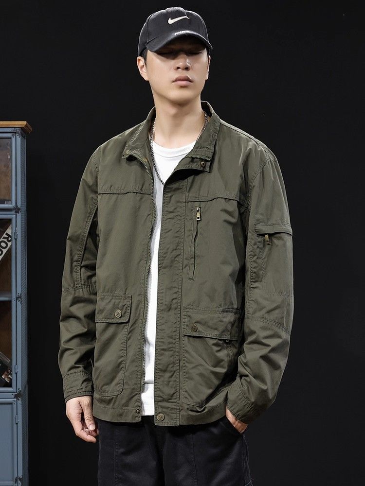 メンズワークジャケット 襟付き アメリカンヴィンテージ風 秋冬 カジュアル 多ポケット おしゃれ M〜4XL イエロー ブラック グリーン