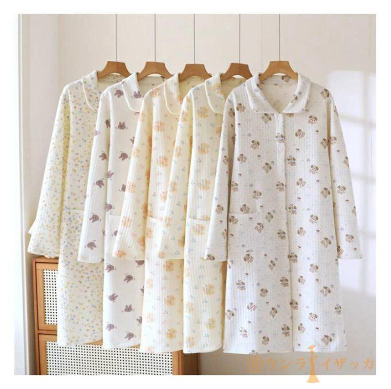 ネグリジェ ルームウエア ワンピース 綿 レディース 長袖 いぬ ウサギ 折り襟 厚手 コットンワンピース パジャマ 前開き ボタン ロング ワンピ ルームワンピース 授乳服 春 秋 冬 可愛い 寝巻き weixz173 WWW_OLIVIERBERNSTEIN_COM