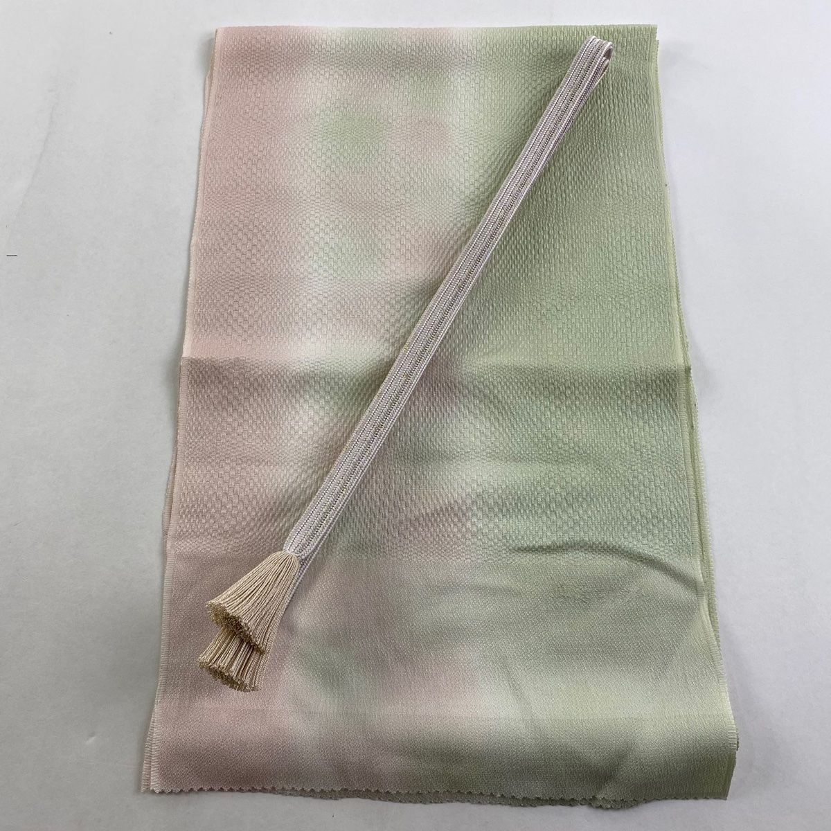 和装セット 優品 帯締め帯揚げ2点セット ぼかし柄 地紋 ラメ糸 薄緑 正絹 和装小物