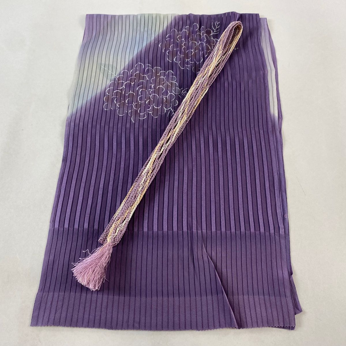 和装セット 優品 帯締め帯揚げ2点セット 紫陽花 薄紫 正絹 和装小物