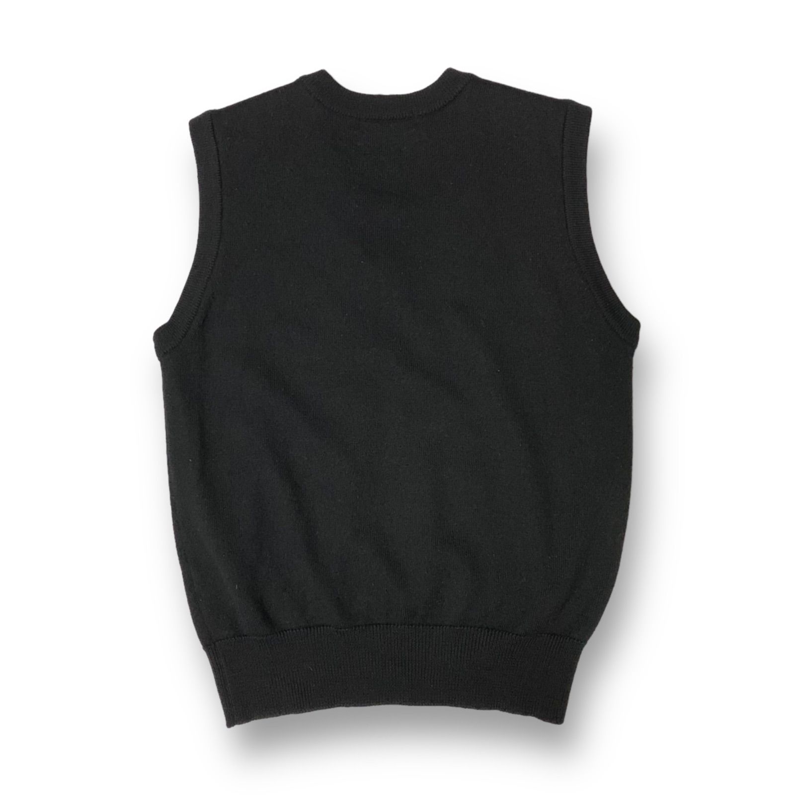 90s Yves Saint Laurent V-Neck Knit Vest イヴサンローラン Vネックニットベスト ブラック Mサイズ ロゴ刺繍  YSL 福助 ライセンス品