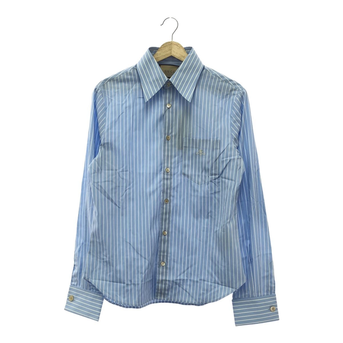GUCCI グッチ ライトブルー＆ホワイト ストライプ コットンシャツ 長袖シャツ スタイル ‎680788 ZAICD 4337 トップス