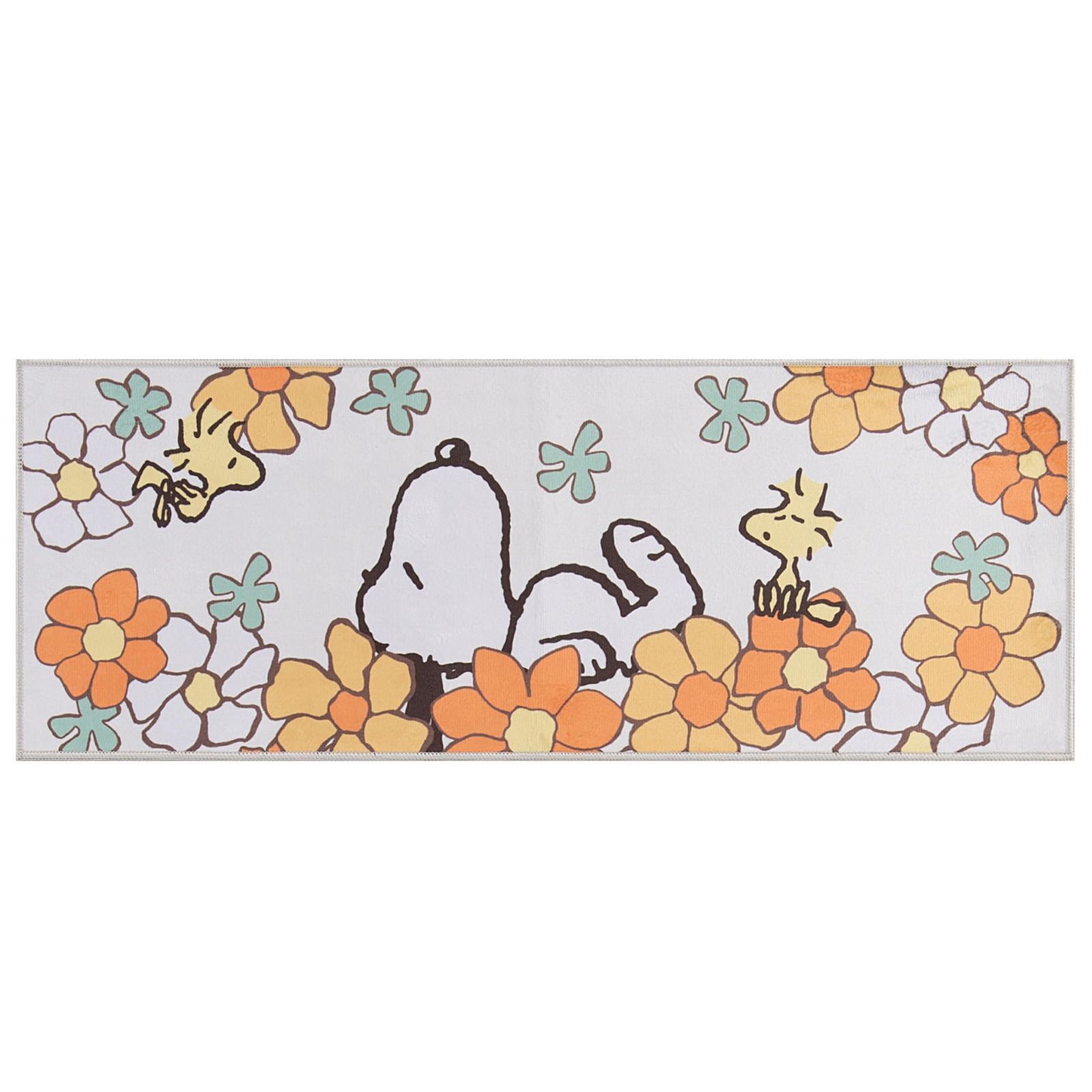 【人気商品】キッチンマット 約45× 120cm 花いっぱい オレンジ キャラ スヌーピー アニマル snoopy センコー(Senko) 66967