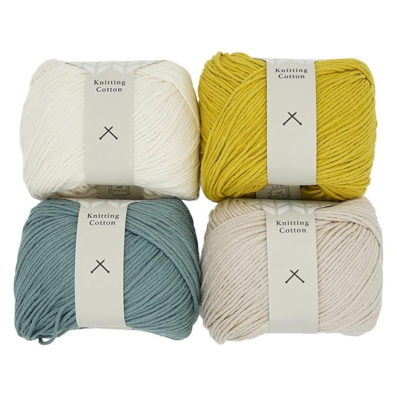 DARUMA Knitting Cotton ニッティングコットン 100ｍ ４色セット 棒針編み 編み物 綿100％ ストレートヤーン糸 (G)