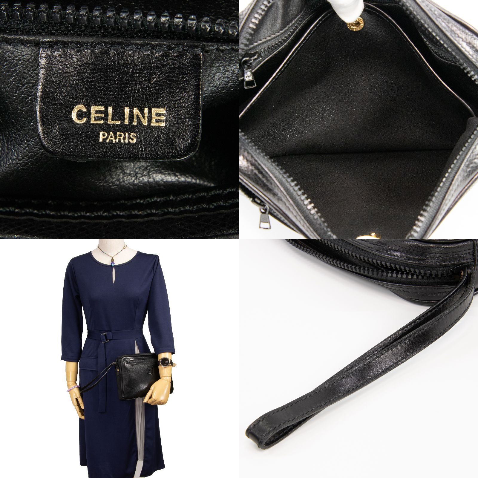 CELINE オールドセリーヌ クラッチバッグ セカンドバッグ メンズ レディース 黒 ブラック 革 レザー ロゴ マカダム ブラゾン ヴィンテージ  レア 綺麗 鞄 バック A775 - メルカリ