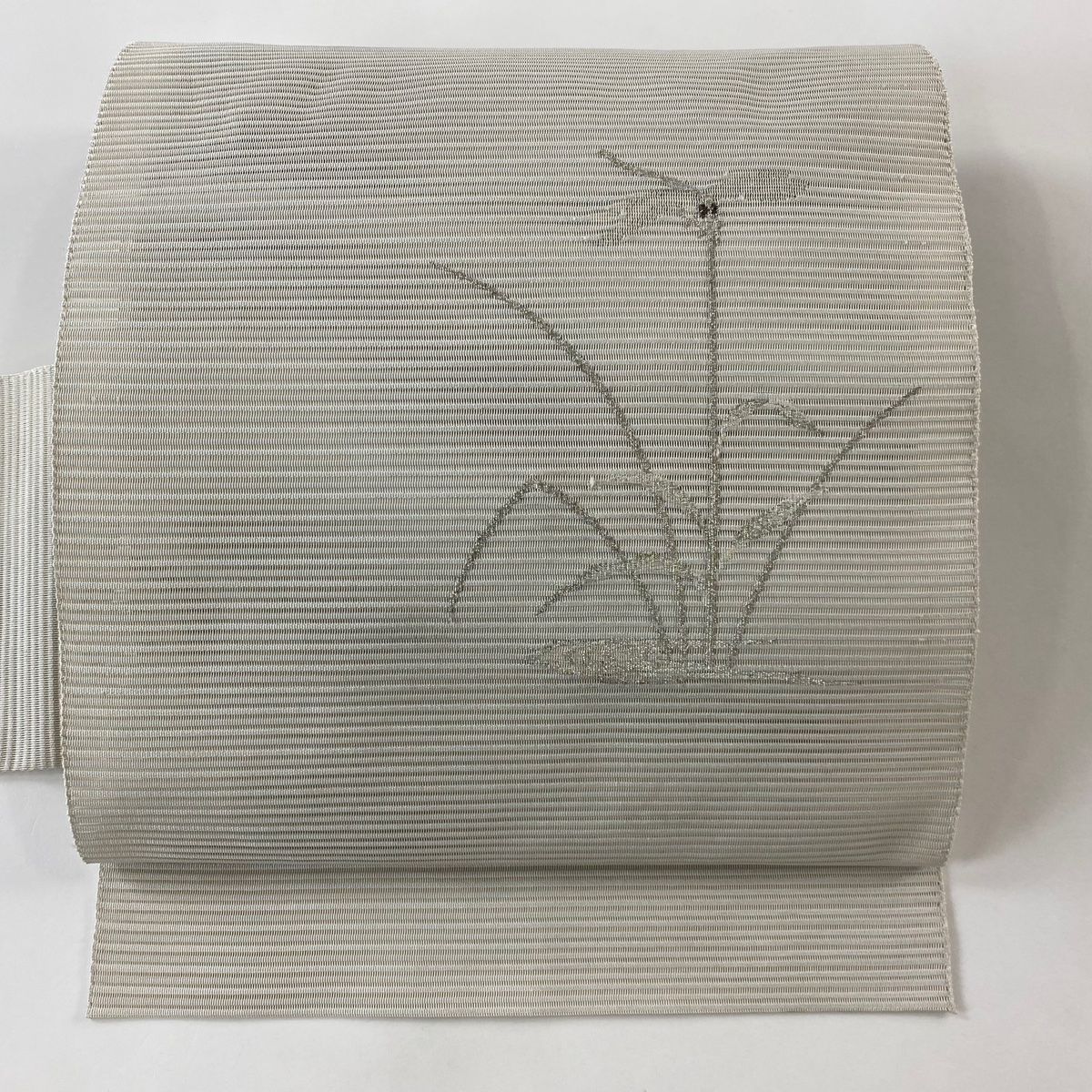 付け帯 秀品 夏帯 絽 作り帯 草花 銀糸 箔 灰白 正絹