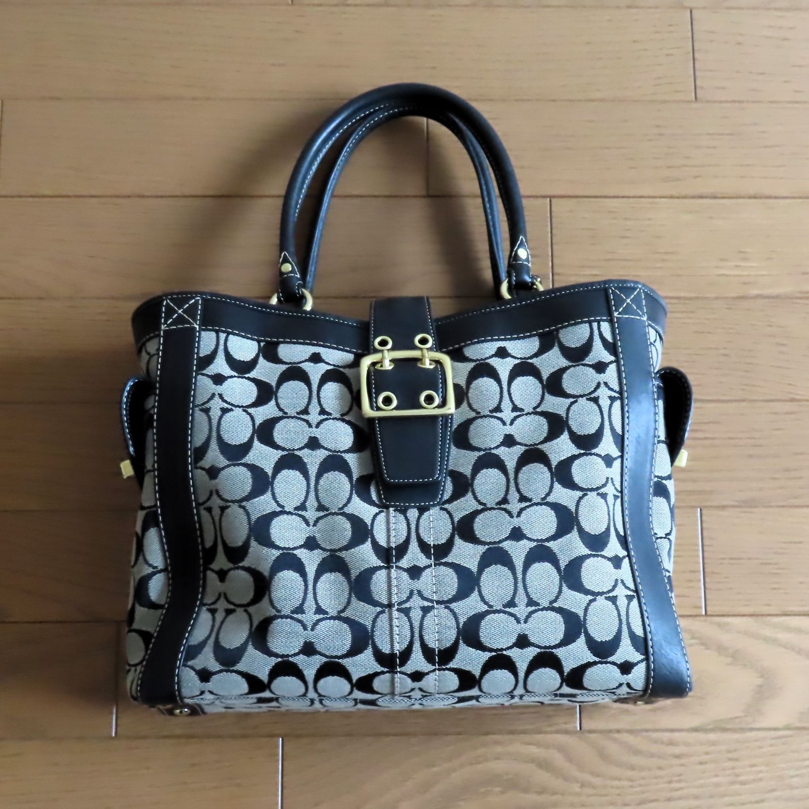 美品 COACH コーチ ハンドバッグ ネイビー系 縦×横×マチ＝25×34×10cm 