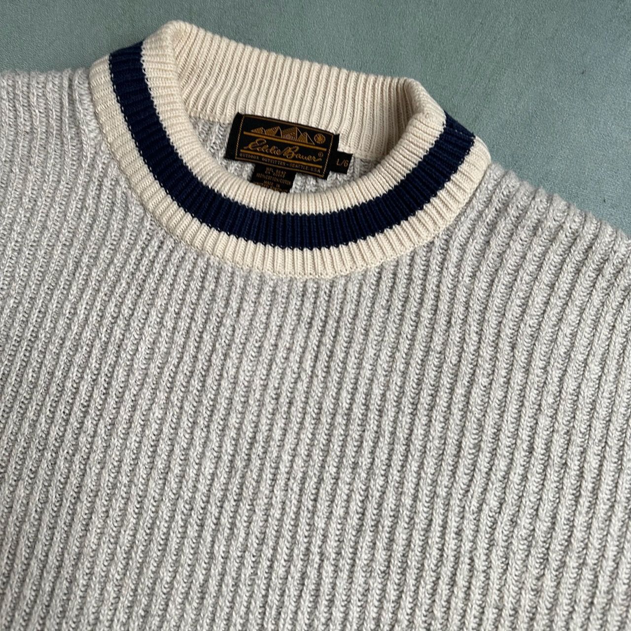 80s UK Eddie Bauer コットンニット リブ編み セーター エディー 