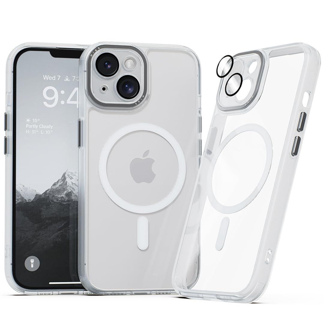 【在庫処分】miak for iPhone 14 Series Case. Strong Magnetic Compatible with Magsafe Camera Lens Full Cover Case (14 Translucent)