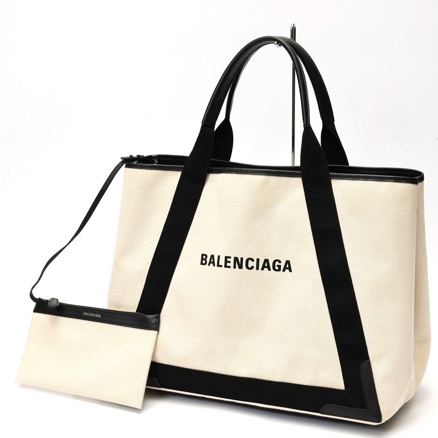 バレンシアガ BALENCIAGA ネイビーカバス M トートバッグ 339936 キャンバス レザー ナチュラル ブラック 商品番号 E-159168