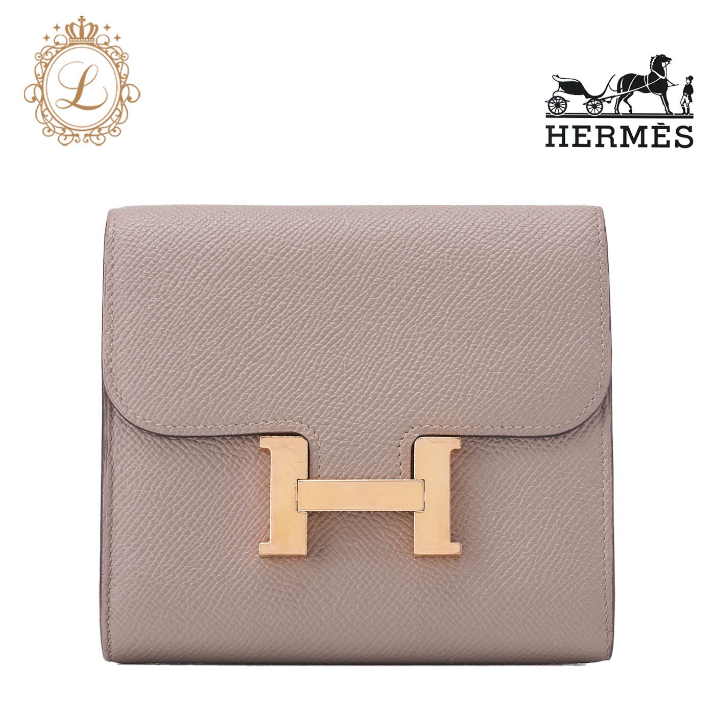 HERMES エルメス コンスタンスコンパクト  2つ折り財布 エプソン エトゥープ Etoupe （ゴールド金具）レディースウォレット レディース長財布 札入れ【中古】【送料無料】