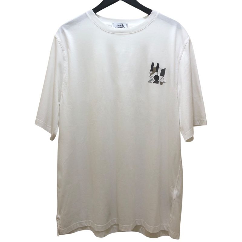 B*O様 Hermes ミニレザーパッチ　Tシャツ　Mサイズ　メンズ　コットン エルメス HERMES ミニレザーパッチTシャツ ホワイト コットン