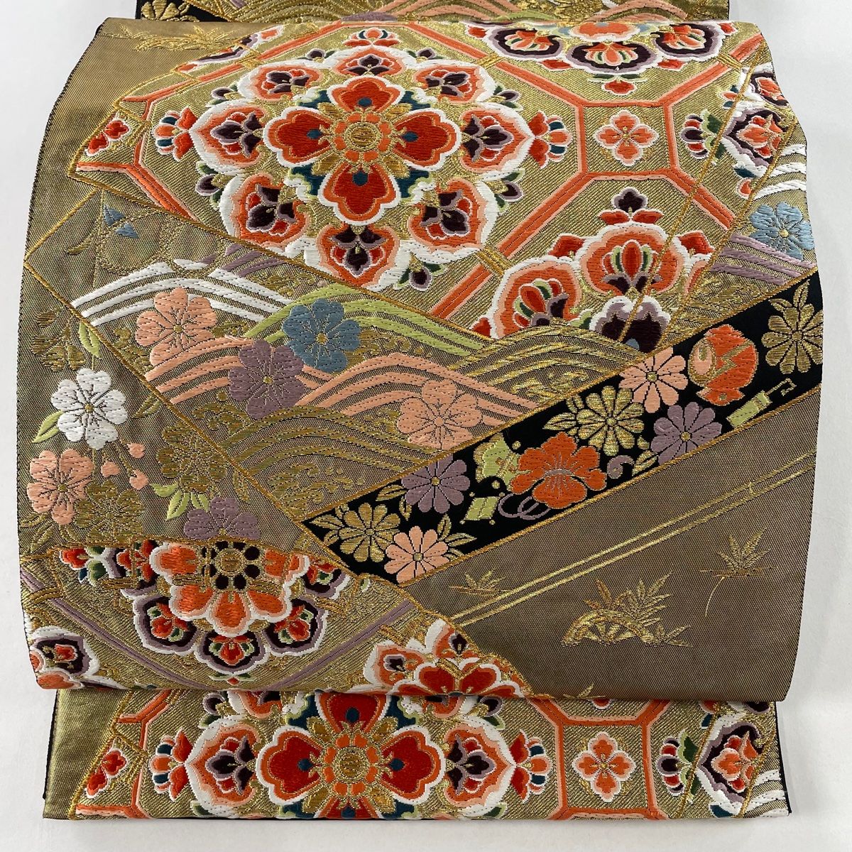 入園入学祝い 袋帯 AO-1963 正絹 六通 華紋 鳳凰 青海取蜀江文 純金箔 唐織 着物・浴衣
