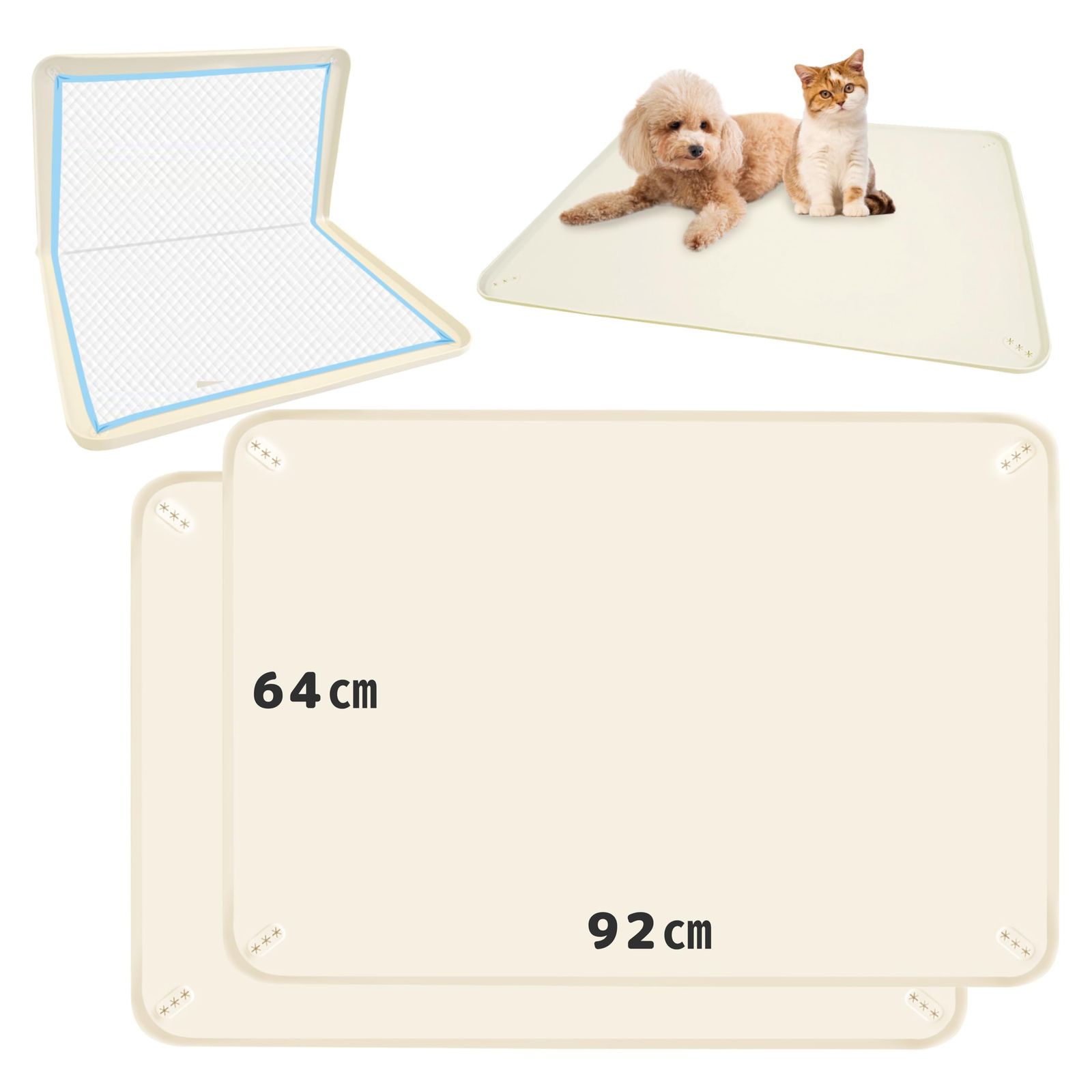 fabuon life 新モデル 犬 猫 シリコン トイレ トレー ペットマット 食事マット お手入れ簡単 ワイド スーパーワイド 小型犬 中型犬 大型犬 特大 薄型 おしゃれ 防水 撥水 アイボリー XL 92cm×64cm ×2枚セット