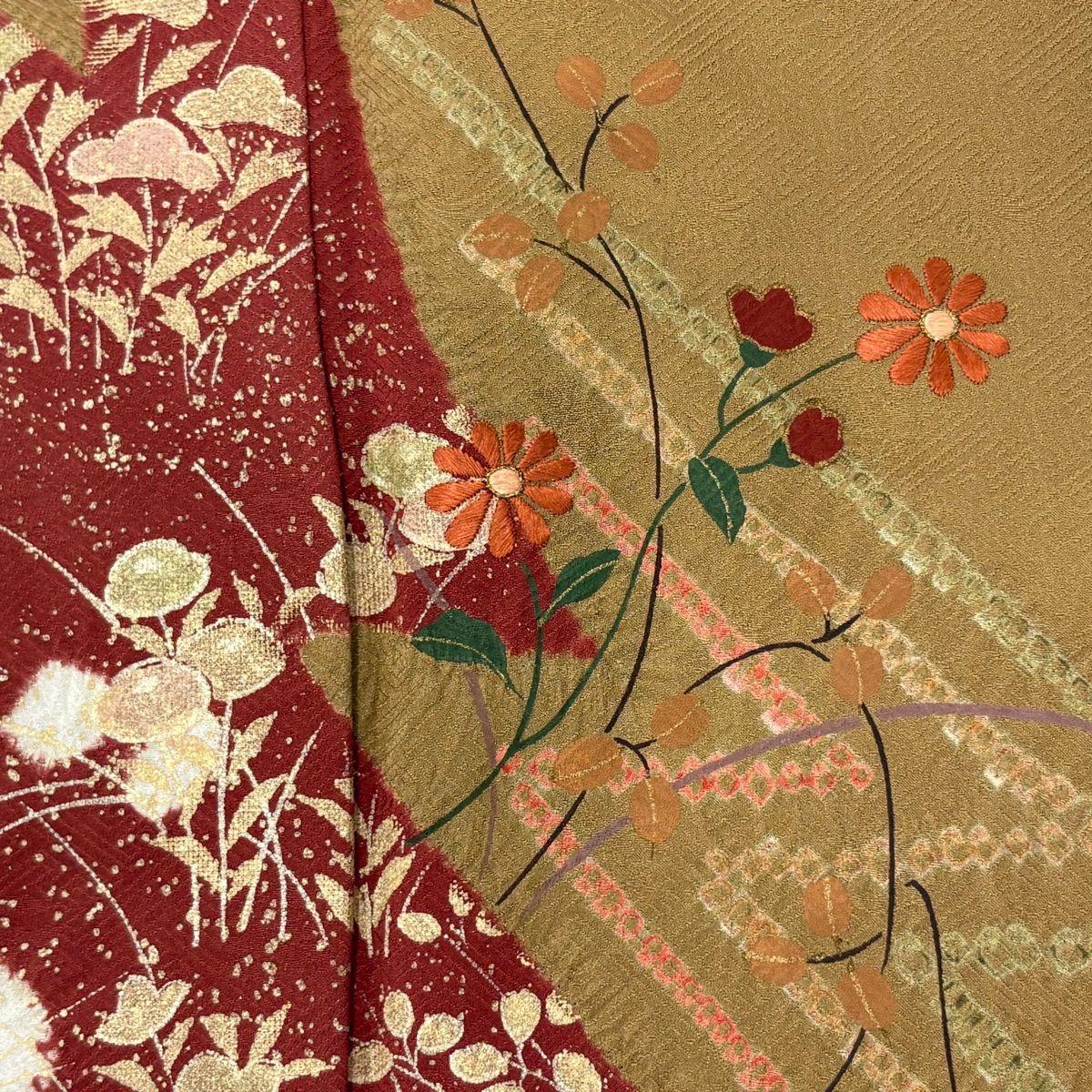 訪問着　絞り　刺繍　未使用　裄66 道長取り　秋草　花　美品　正絹【Ｒ4】 訪問着 絞り 刺繍 未使用 裄66 道長取り 秋草 花 美品 正絹【R4