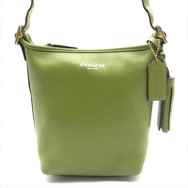 良品 COACH コーチ フリンジ タッセル レザー ショルダー バッグ グリーン k1826 良品 COACH コーチ フリンジ タッセル レザー ショルダー バッグ