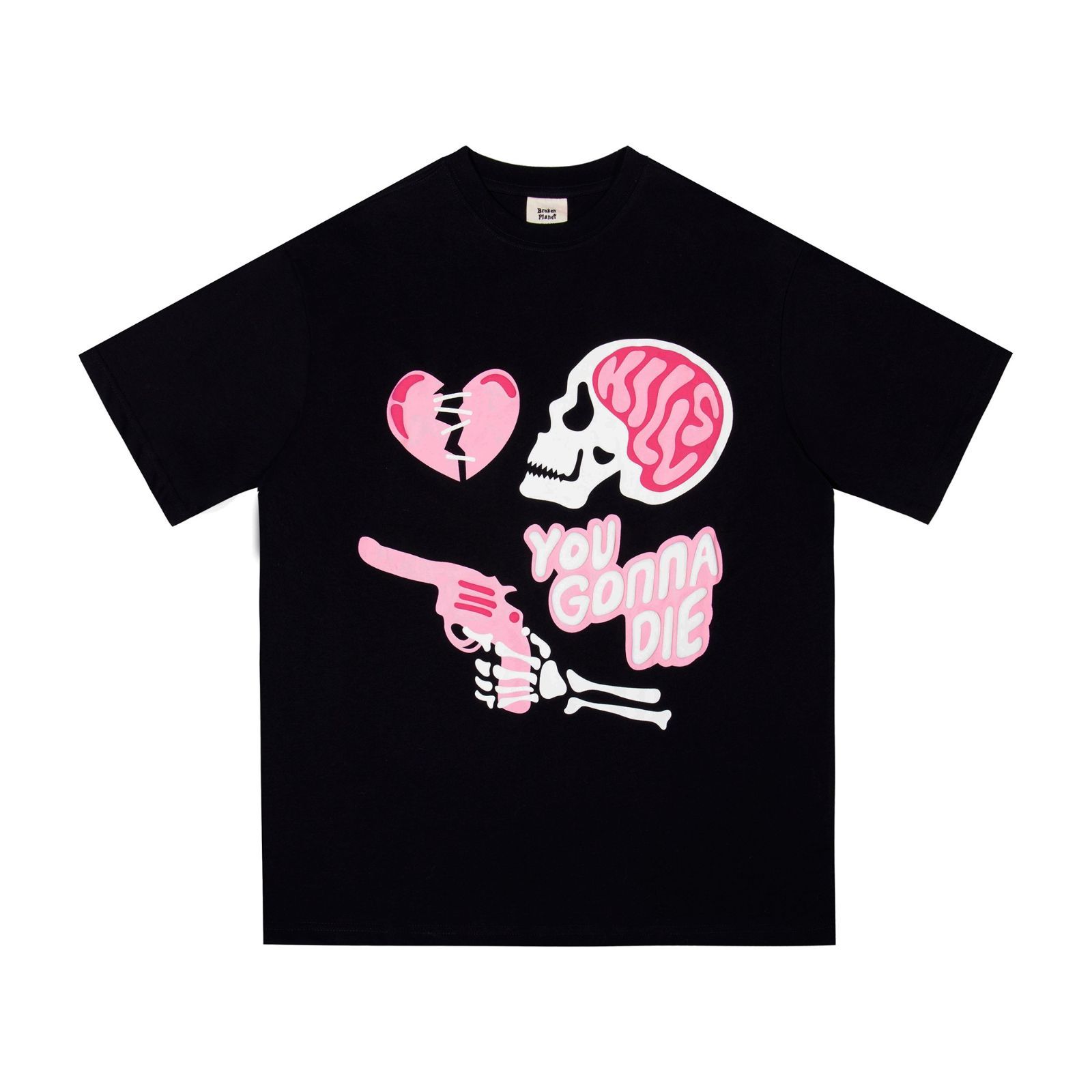 Broken Planet 正しい発泡プリント潮モデル脳失恋男女カップルゆったり半袖Tシャツ アメリカン・ハイストリート半袖Tシャツ