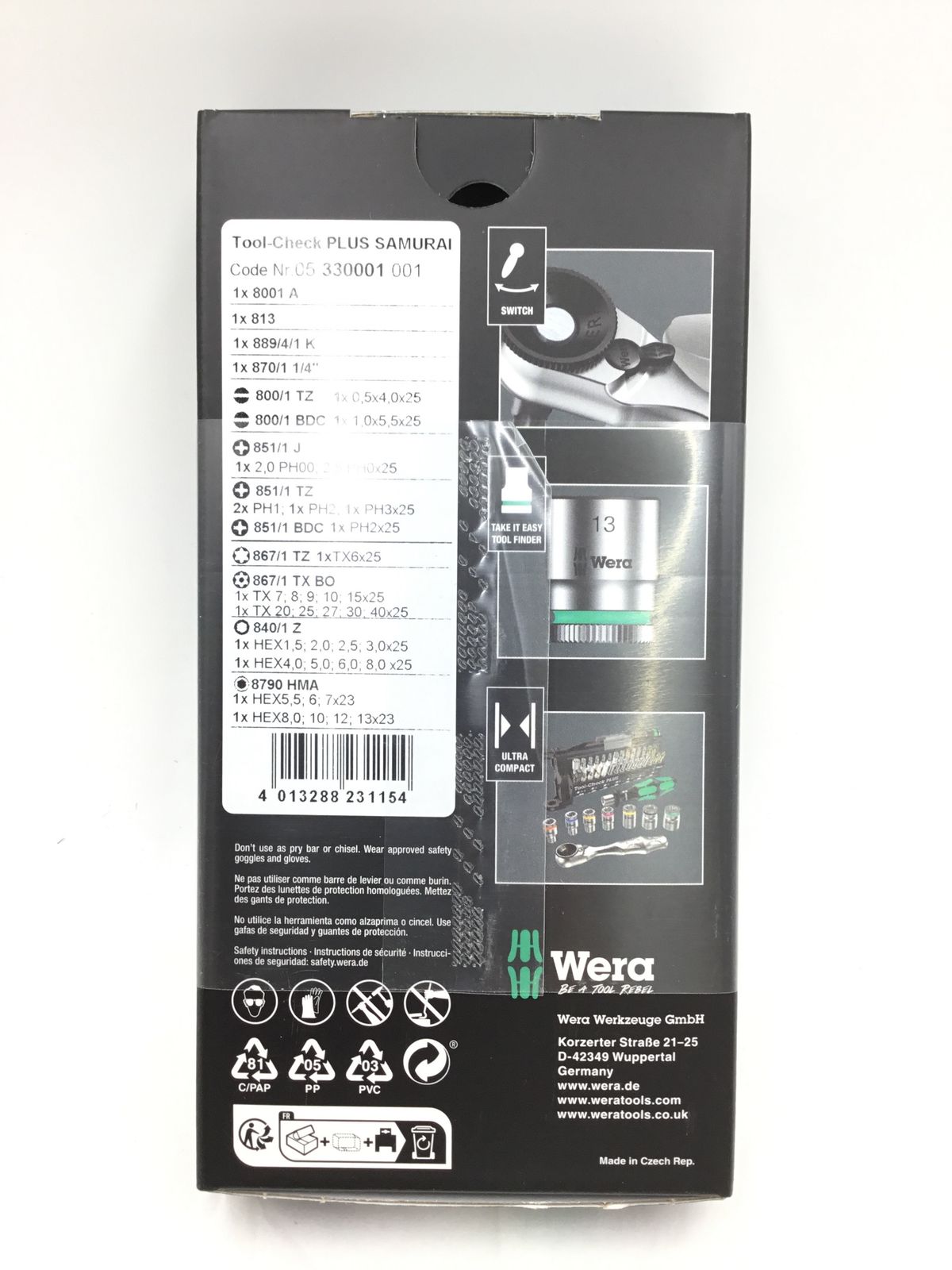 Wera ヴェラ TOOL-CHECK PLUS 侍エディション 330001 ITNQZMJANLGG エコツール半田店 M02 FFCRYSTALESIA_COM