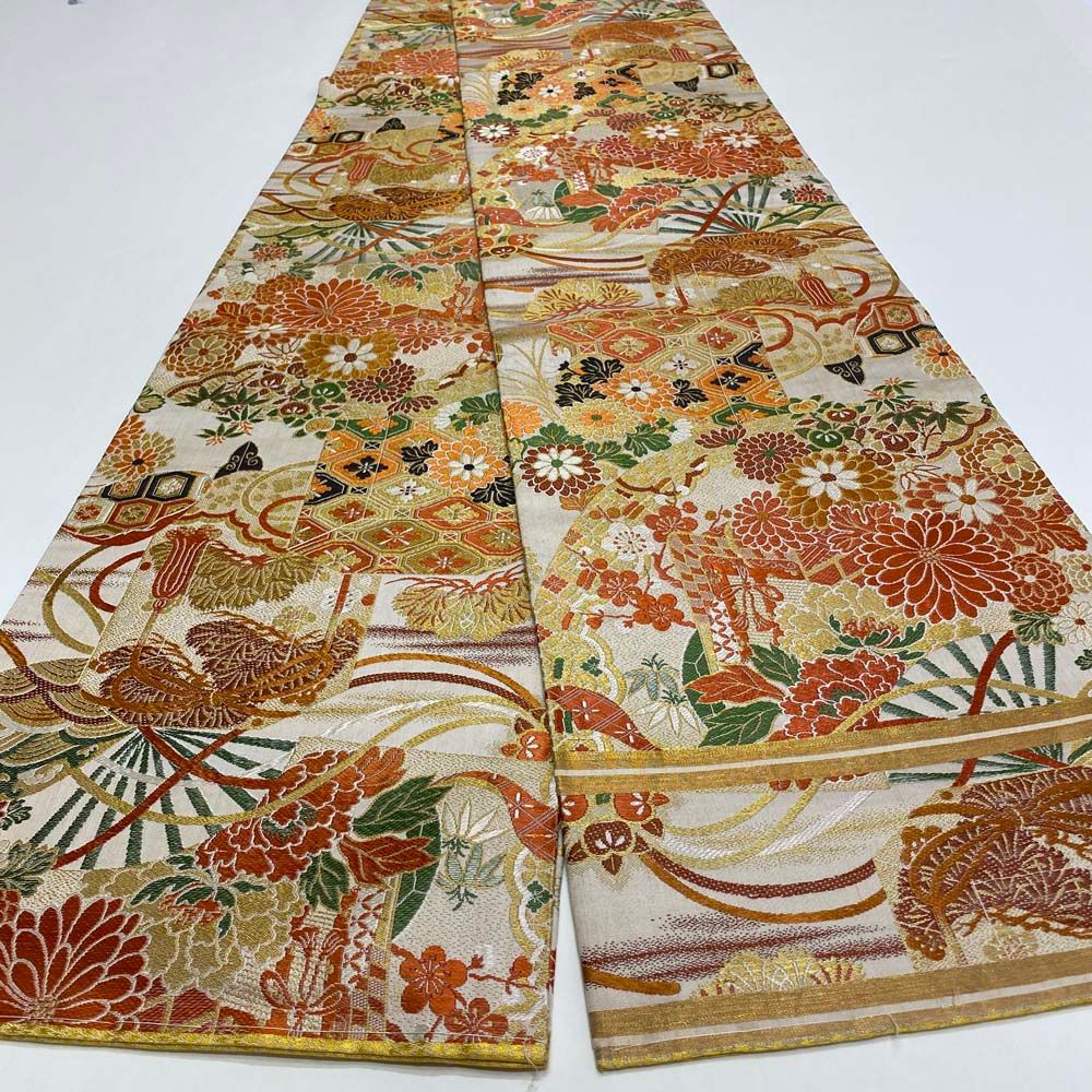 丸帯 アンティーク ヴィンテージ 全通 金帯 414cm 花嫁衣装 貸衣装