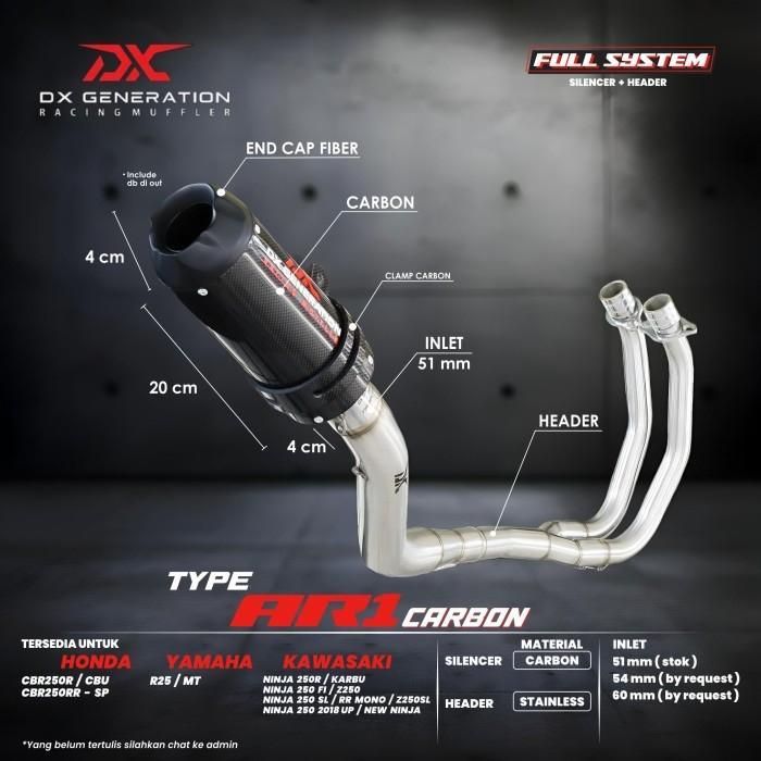 DX GENERATION AR1 フルエキマフラー CBR250RR YZF-R25 MT-25 Ninja 250