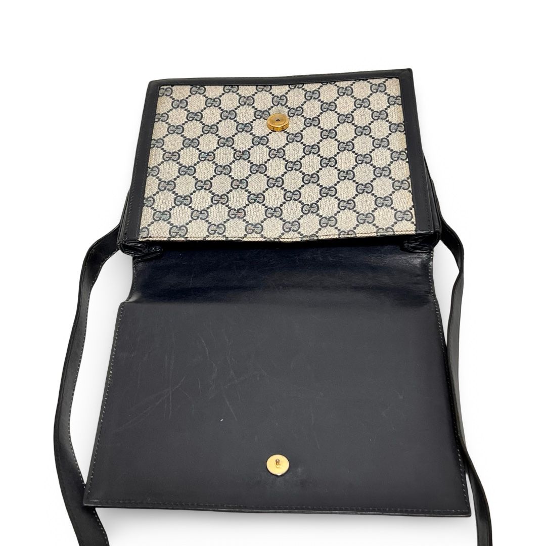 美品　GUCCI オールドGG ショルダーバッグ ネイビー×ベージュホースビット GUCCI グッチ ホースビット シェリーライン GG ショルダーバッグ