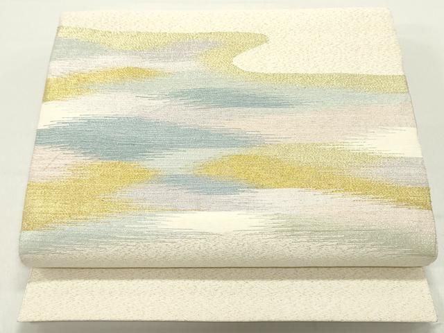 平和屋着物●爪掻き本綴れ 八寸名古屋帯 霞文 薄卵色 金銀糸 正絹 DAAY0188ob