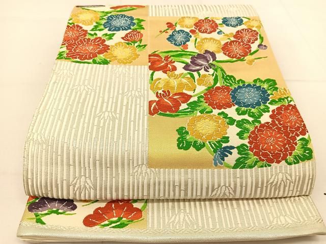 平和屋着物◎六通柄袋帯　唐織　花丸文　金糸　正絹　逸品　AABH0395yx 平和屋着物◎六通柄袋帯 唐織 花丸文 銀糸 正絹 逸品 DABE2894cd