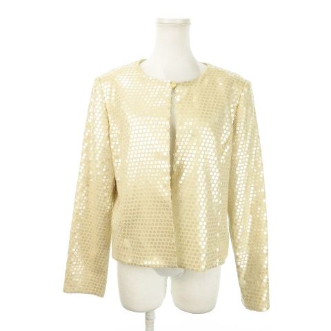 ジバンシィ GIVENCHY HI FORMAL ヴィンテージ ノーカラージャケット 総裏地 ボタンロゴ刻印 スパンコール フォーマル 大きいサイズ 14 XL ベージュ |MN23 GY44