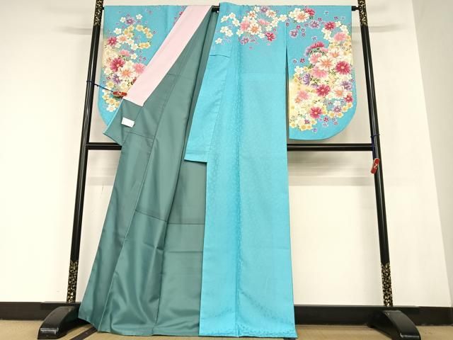 平和屋着物 小振袖 二尺袖 刺繍 舞花文 暈し染め 金彩 洗える着物 AABB6393zg