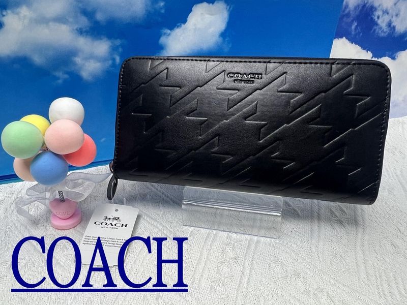 COACH 長財布 コーチ 財布 メンズ ファッション 財布 ラウンドファスナーアコーデオンジップ アラウンド  ハウンドトゥース プレゼント 贈り物 吉日 ギフト 敬老の日 新品未使用 ブランドC178 F74881 13