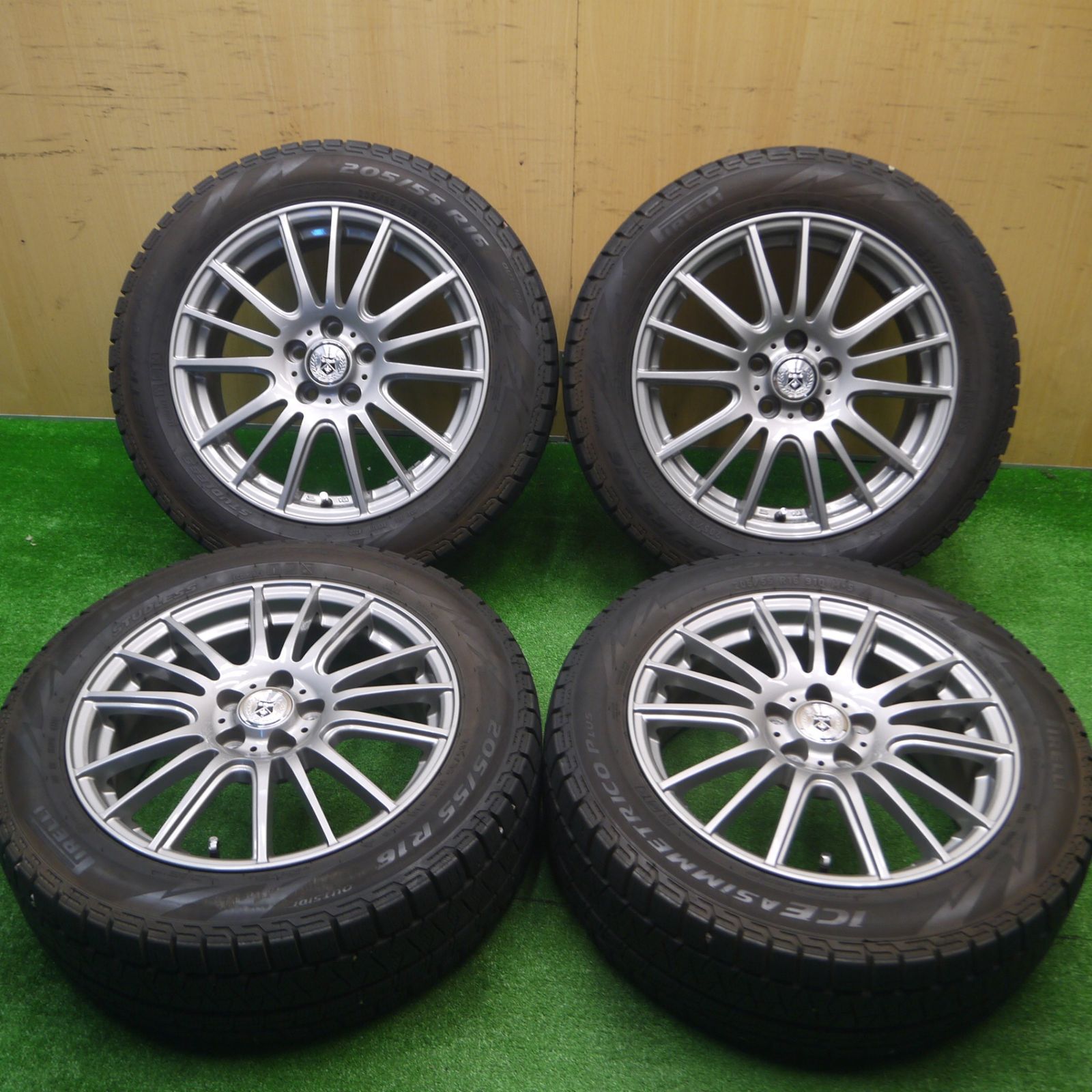 [送料無料] バリ溝！20年！キレイ！9分86 BRZ 等 205/55R16 スタッドレス ピレリ アイスアシンメトリコ プラス GMach 16インチ PCD100/5H4091705Hス