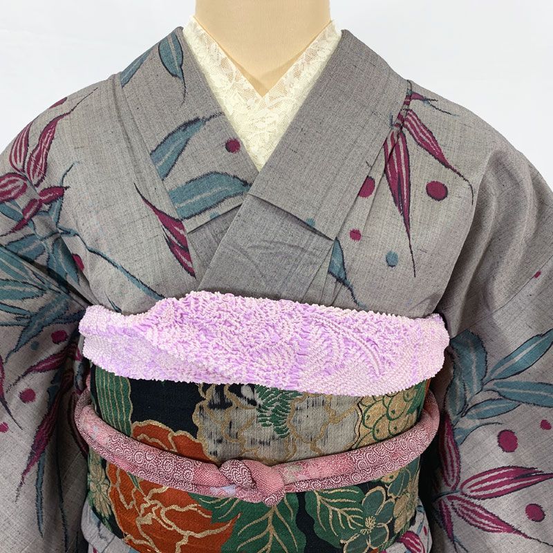 大人気定番商品 505aa5◇アンティーク着物 単衣 昭和 大正ロマン 竹に露 銘仙 着物・浴衣