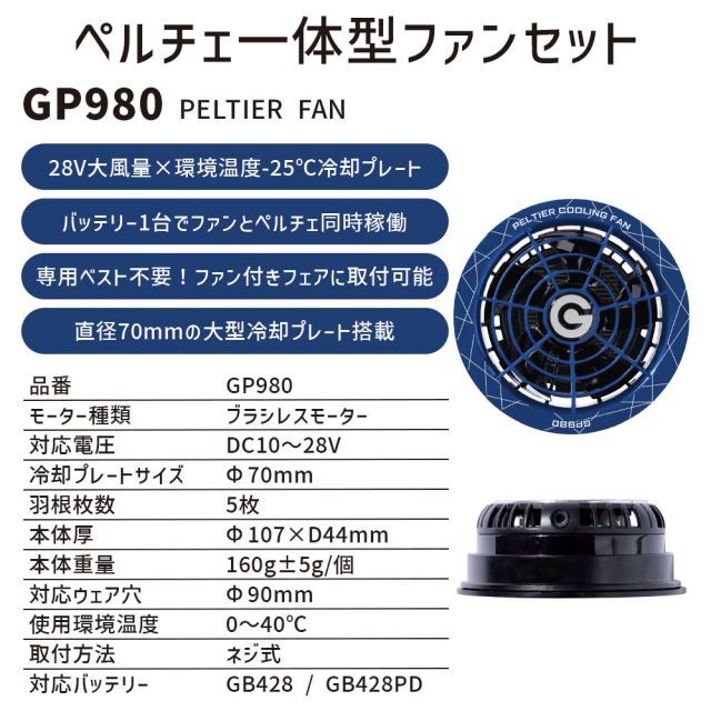 GB-POWER 空調服のバッテリーとペルチェ一体型ファンセット 28V GB