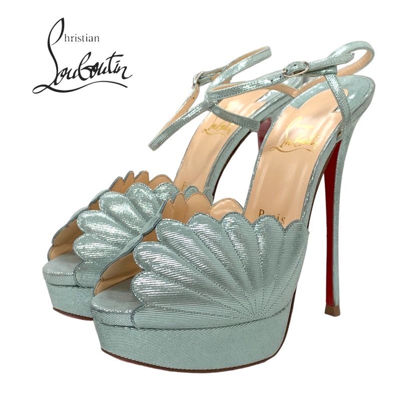 美品クリスチャンルブタン パンプス 24cm 37ハーフグリーン色バレエ