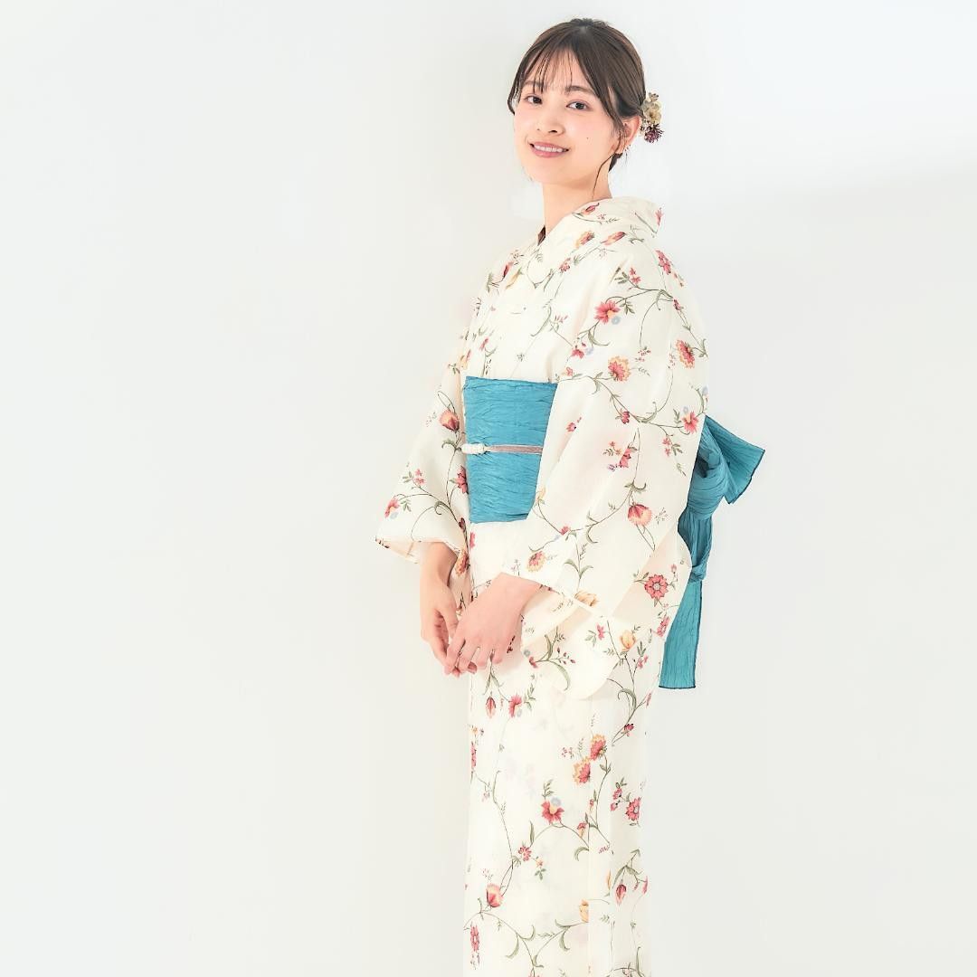 レディース 浴衣 セパレート 二部式 かんたん着付け 白 生成り 小花 No.7 レディース 浴衣 セパレート 二部式 かんたん着付け 白 生成り