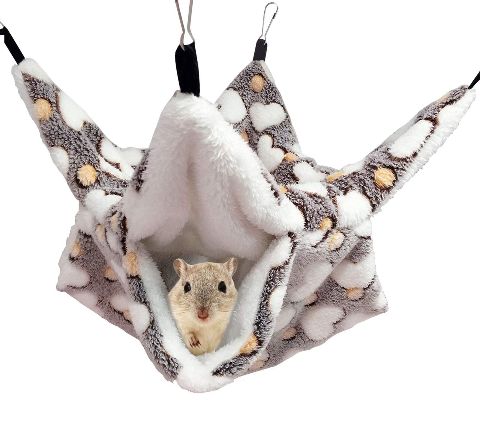 M_ブラウン AmzBarley 小動物用ハンモック ハムスター二重層 2サイズ：34*34cm20*20cm小動物 ハンモック フェレット 保温 ふわふわ ペット ハンモック ハンモック 冬用 小動物 ケージ内装 取り付け