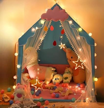 KOKUMON キッズゲームテントキッズテント室内プリンセス女の子お城ゲームハウスファミリー小さな家星明かりのついたアウトドアおもちゃハウス誕生日 クリスマスプレゼント