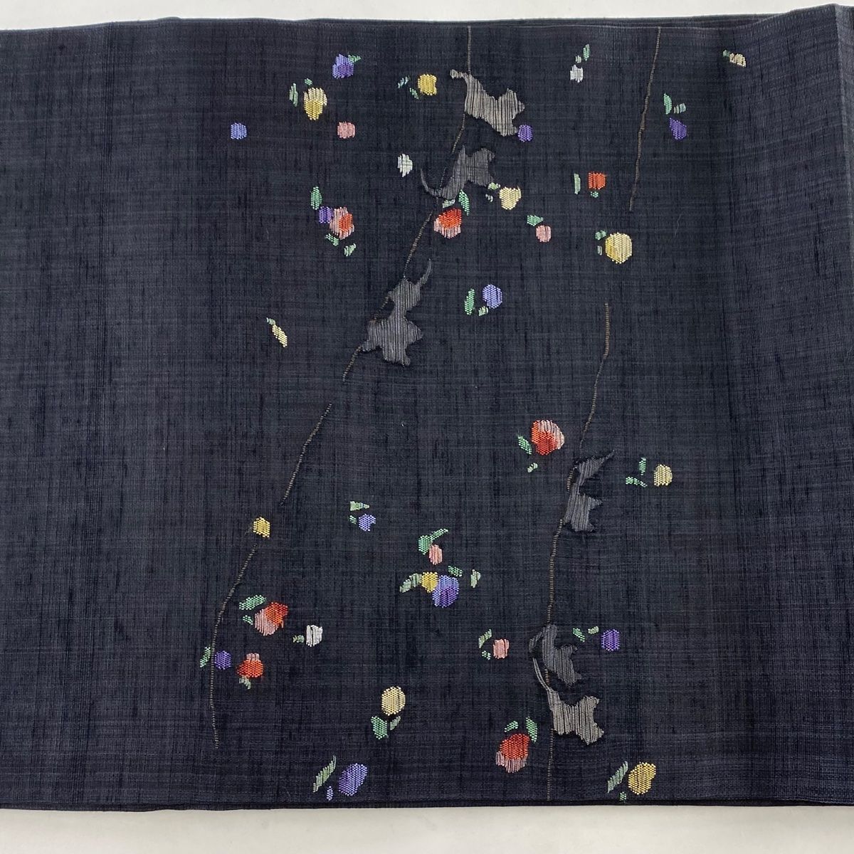 バイセル 着物 名品 名古屋帯 墨色 桜のはなびら 正絹 ☆☆☆☆ 名古屋帯 美品 秀品 八寸名古屋帯 松葉仕立て うさぎ 桜の花びら ピンク