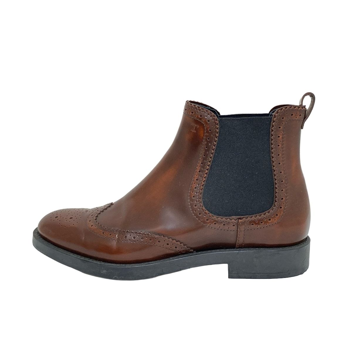 TOD S トッズ ショートブーツ 38 レディース - ダークブラウン サイドゴア|ウィングチップ レザー