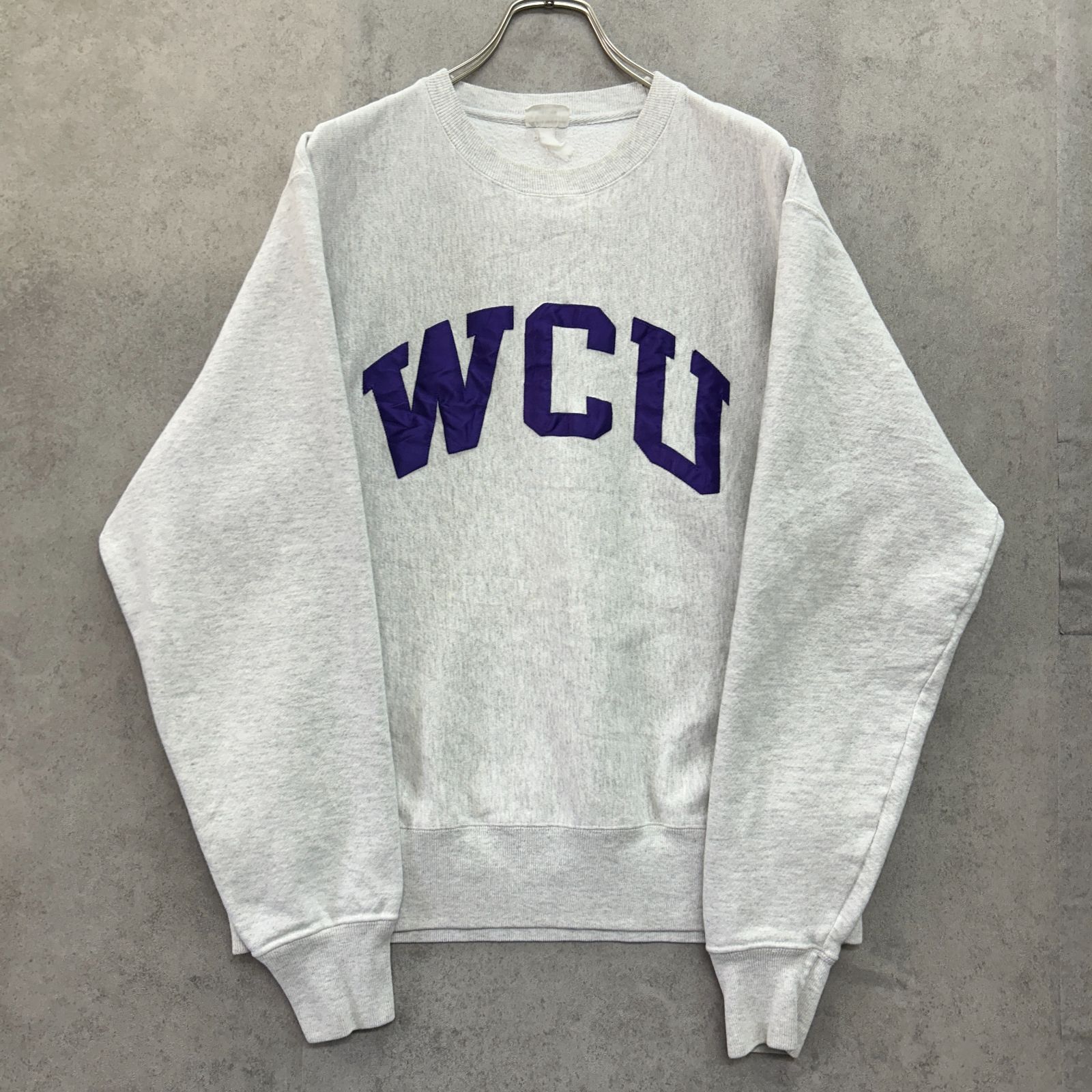 Champion チャンピオン リバースウィーブ WCU カレッジ 刺繍ロゴ 肉厚 トレンド ミドル丈 杢グレー トップス 長袖 スウェット 古着  杢グレー パープル M - メルカリ