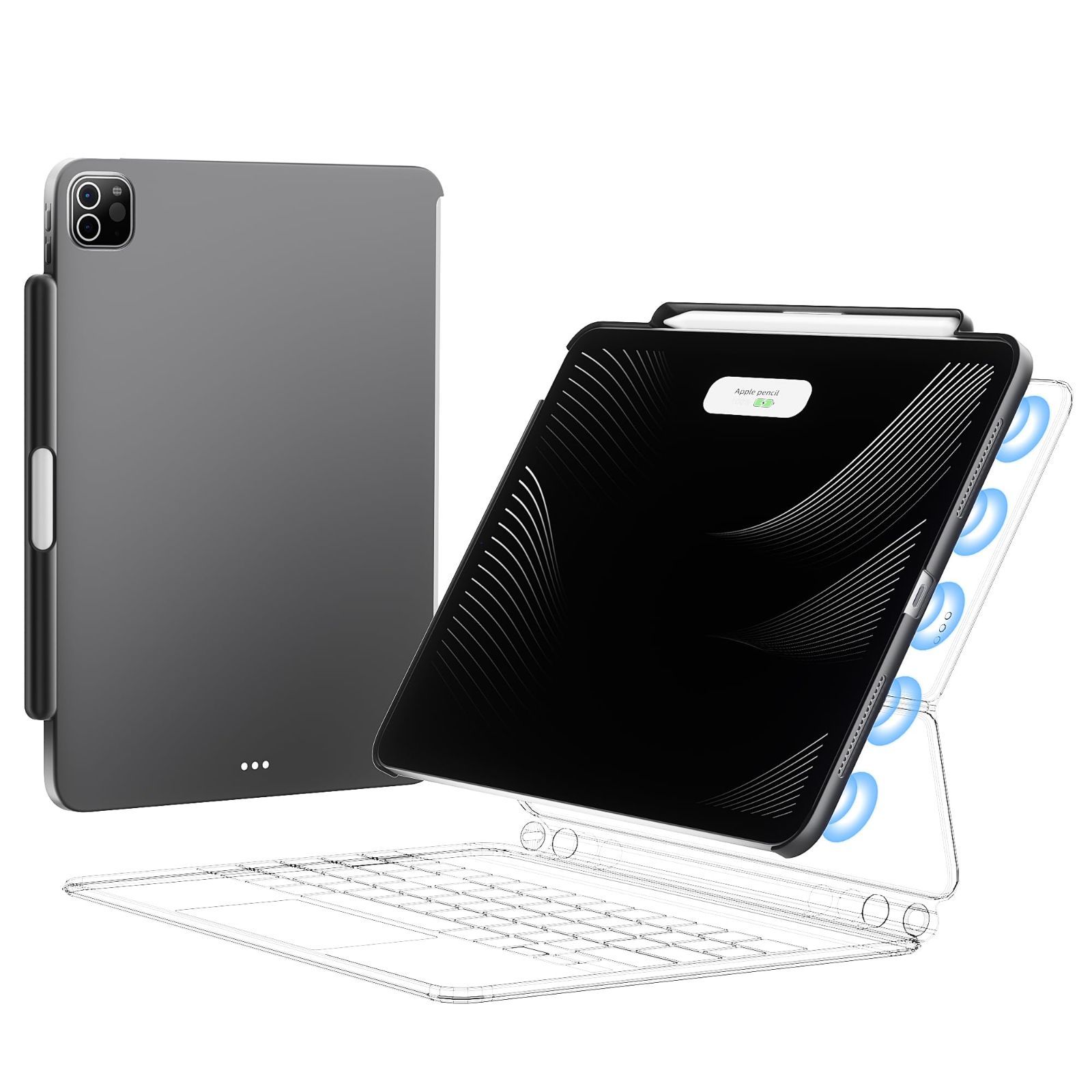 Color 黒-iPad Pro 11 inch iPad Pro 11インチケース 保護カバー 磁気吸着 Magic Keyboard|smart keyboard folioに対応 バックカバー ペンシル 収納|保護 超スリム 薄型軽量 衝撃保護 2018