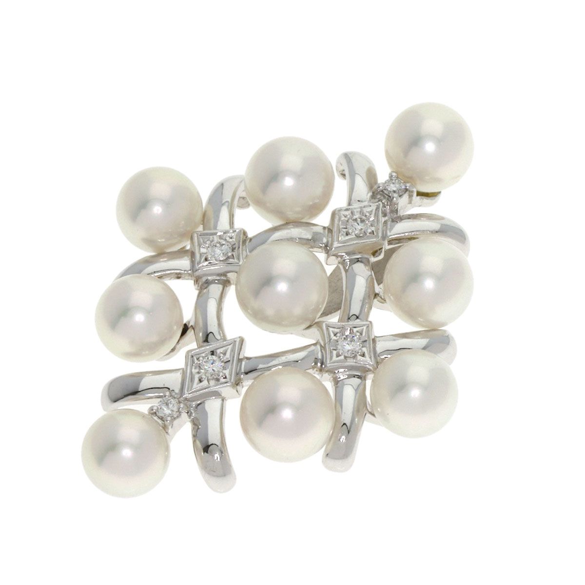 MIKIMOTO ミキモト パール 真珠 ダイヤモンド ブローチ K18WG レディース