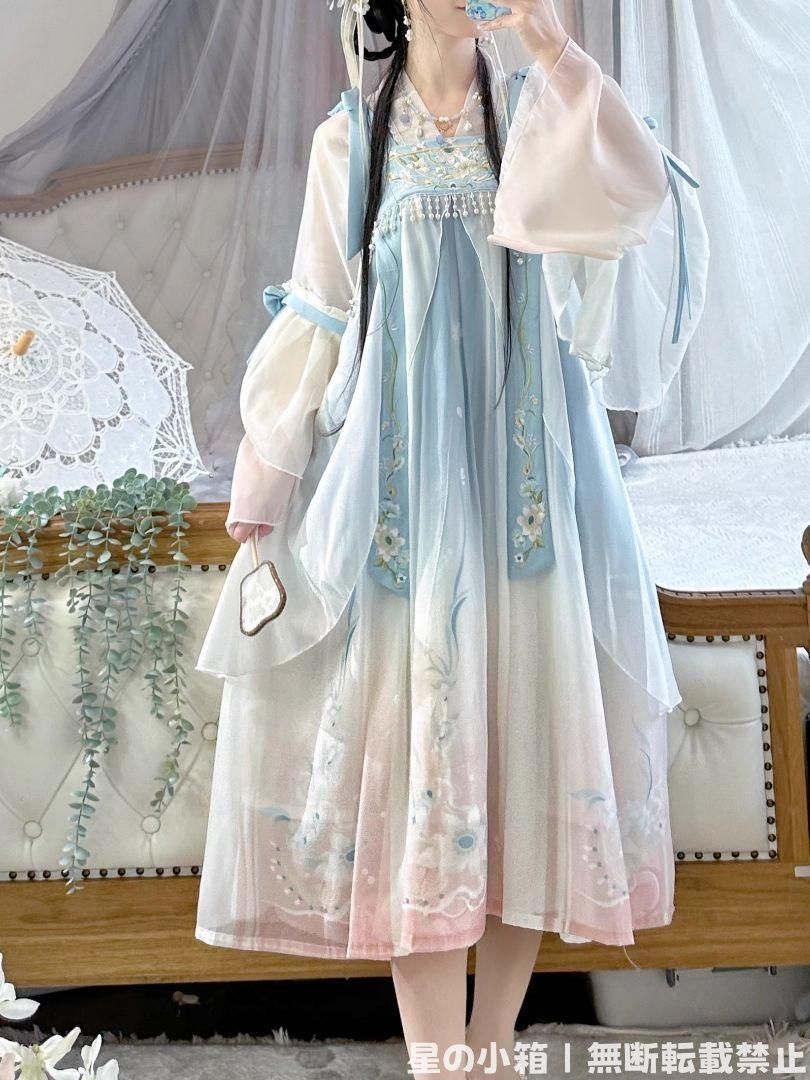 【新品】漢服 フルセット 中華風 唐装 仙女スタイル 刺繍入り コスプレ衣装 民族風 ワンピース ゴスロリ風 キャラクター衣装 学園祭用 文化祭用 舞台演出用 日常着 プレゼント用 レディース用 HF-0013