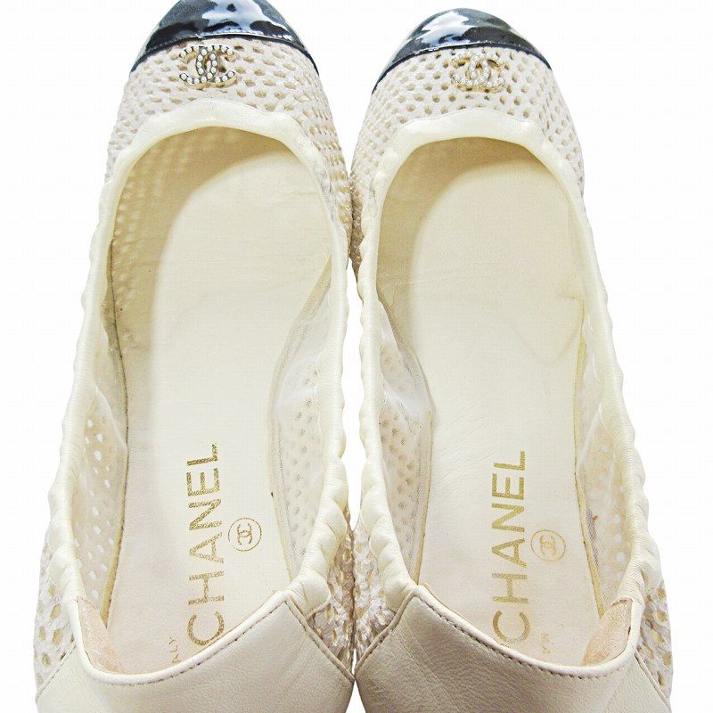 CHANEL | Coco Mark Bicolor Ribbon Flat Ballet Shoes | 36 1/2