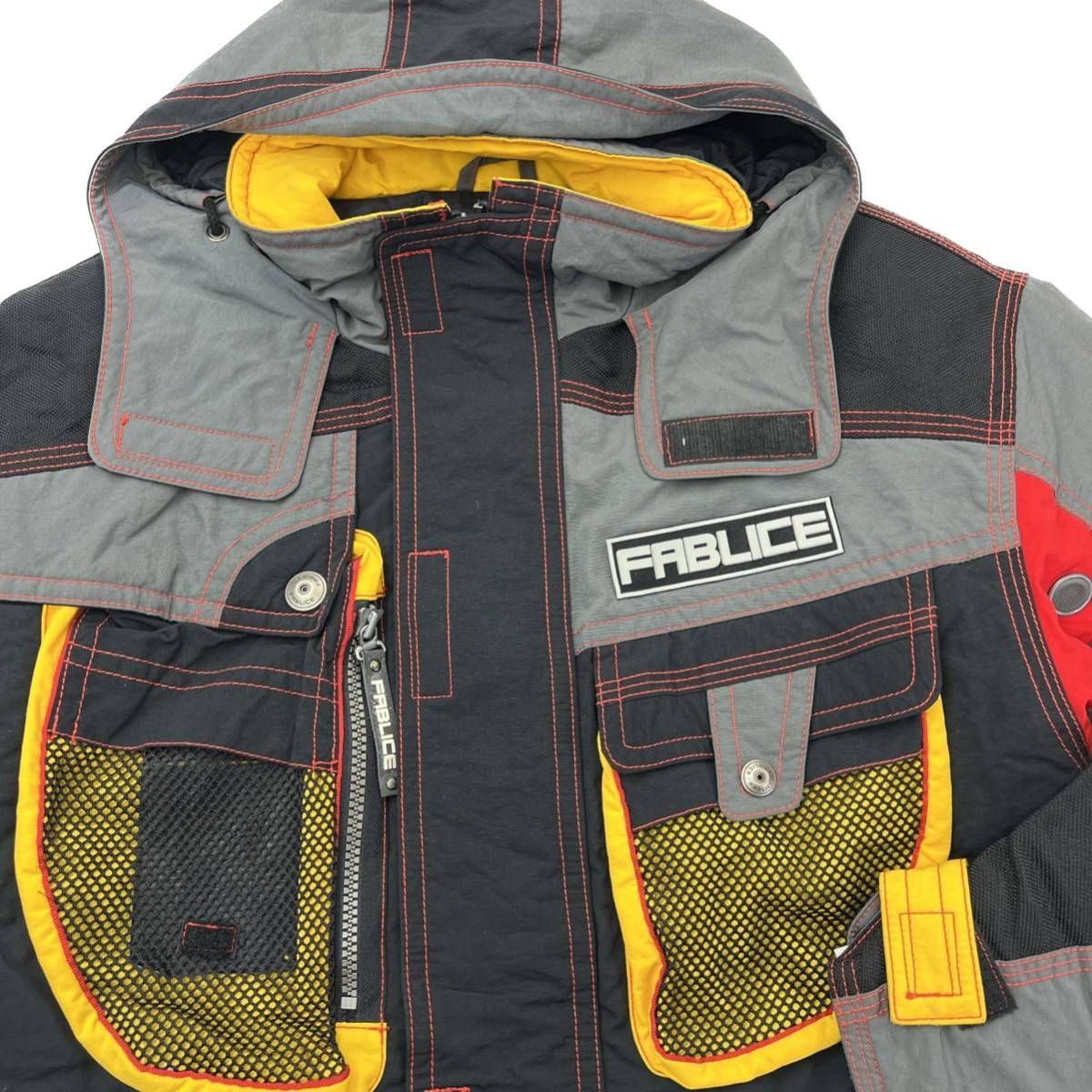 90s FABLICE イケてるデザイン◎ スキーウェア ジャケット グレー ブラック イエロー レッド LL ストリート 人気 ファブリス S2321